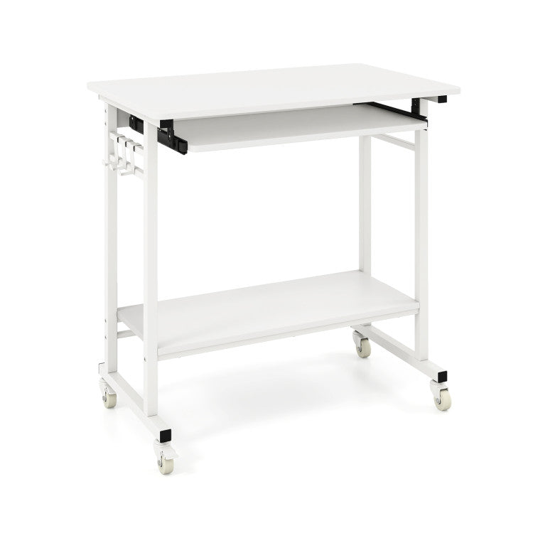 Rolling Laptop Table with Pull-out Keyboard Tray and Hooks