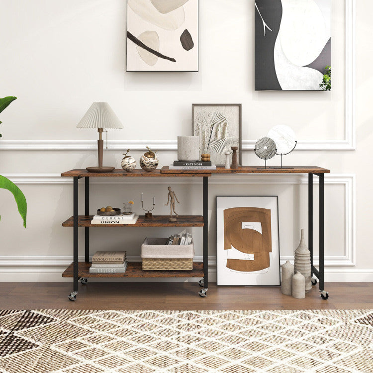 Costway Rotating Side Table - 2-Tier Shelves & Lockable Wheels