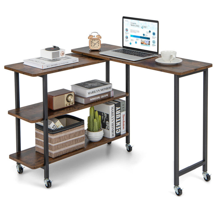 Costway Rotating Side Table - 2-Tier Shelves & Lockable Wheels