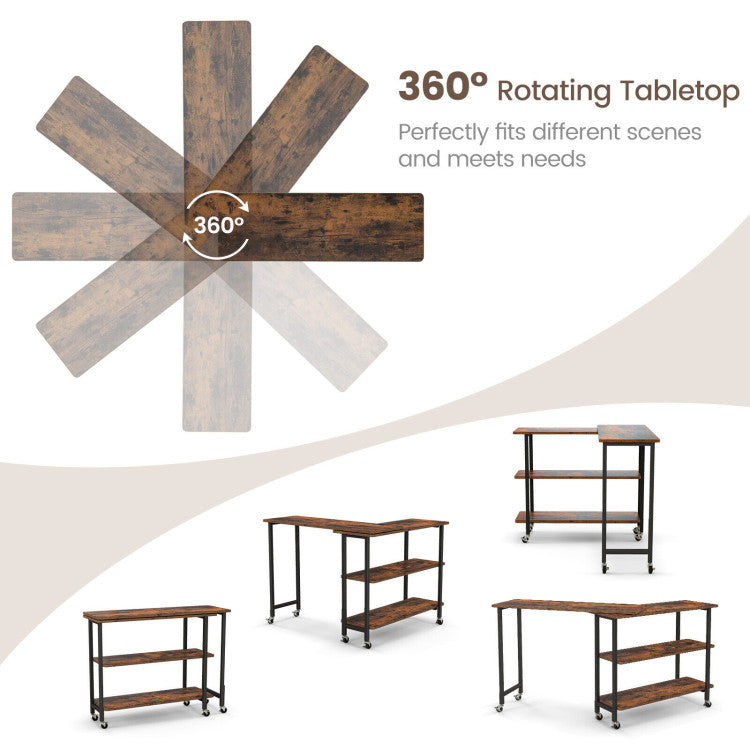 Costway Rotating Side Table - 2-Tier Shelves & Lockable Wheels