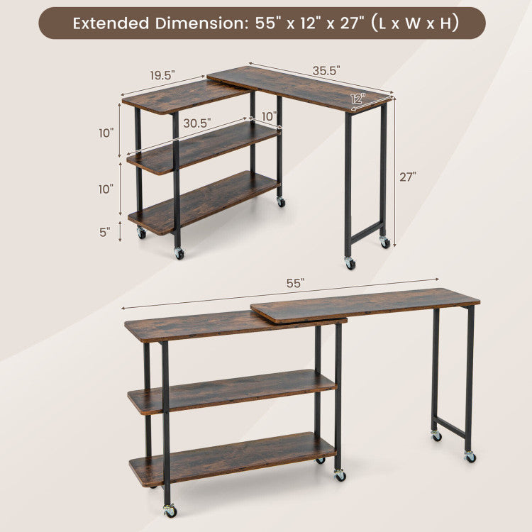 Costway Rotating Side Table - 2-Tier Shelves & Lockable Wheels