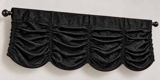 Black Floral Jacquard Scalloped Curtain Valance – 54″ × 15″