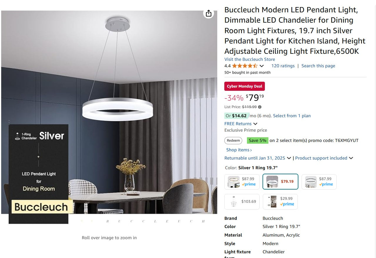 Buccleuch Modern LED Pendant Light, Dimmable LED Chandelier for Dining Room Buccleuch