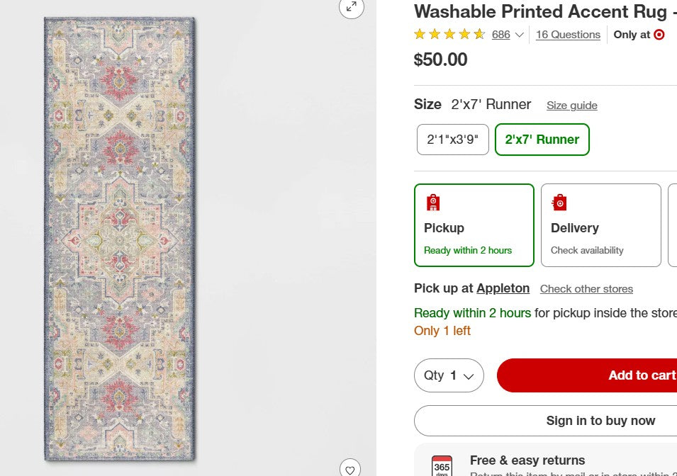 2 x 7 Washable Printed Accent Rug Threshold