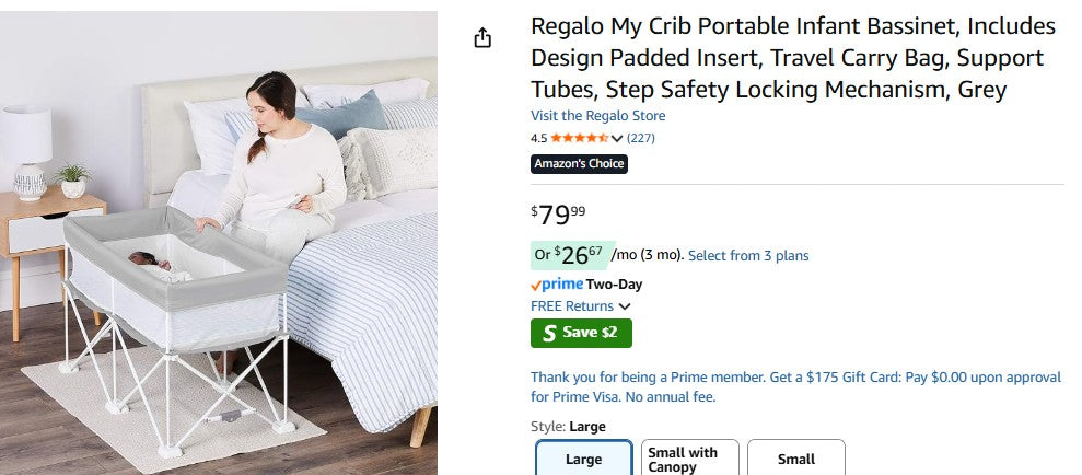 Regalo My Crib Portable Infant Bassinet, Includes Design Padded Insert Regalo