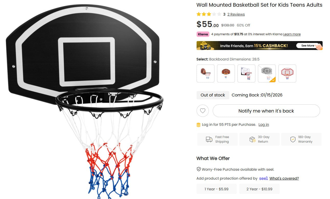 Wall Mounted Basketball Set for Kids Teens Adults Costway