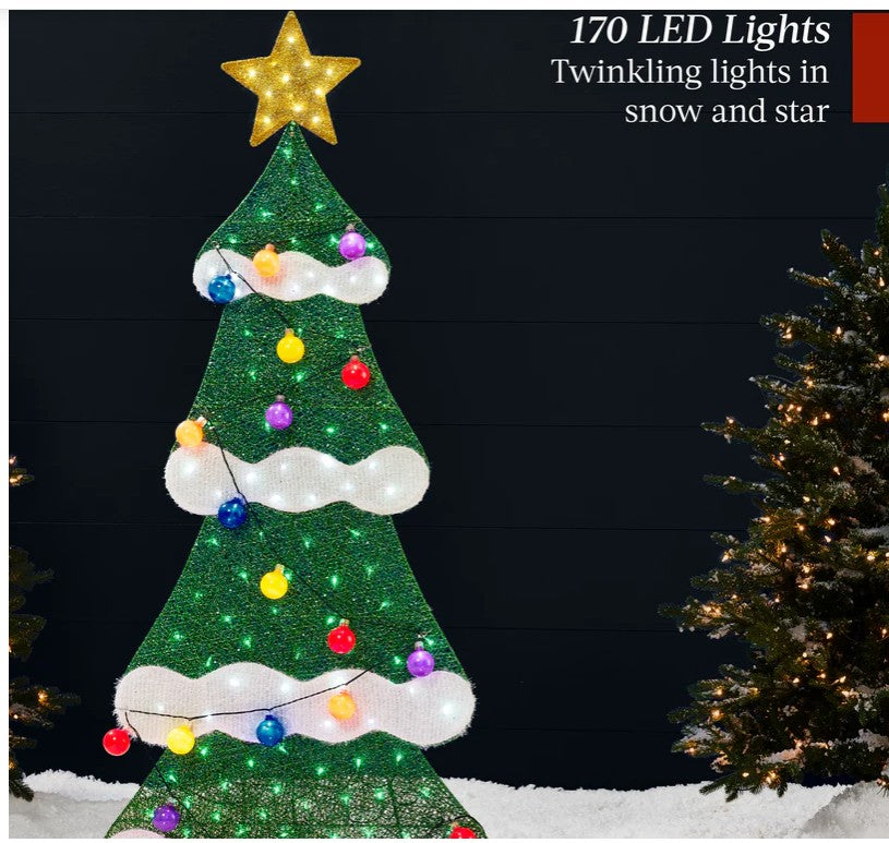 6ft Lighted 2D Christmas Tree Outdoor Decor w/ 170 LED Lights, 3 Gift Boxes BCP