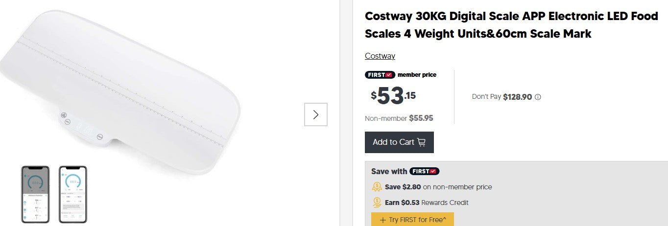 Costway 30KG Digital Scale APP Electronic LED Food Scales 4 Weight Units&60cm Scale Mark Costway