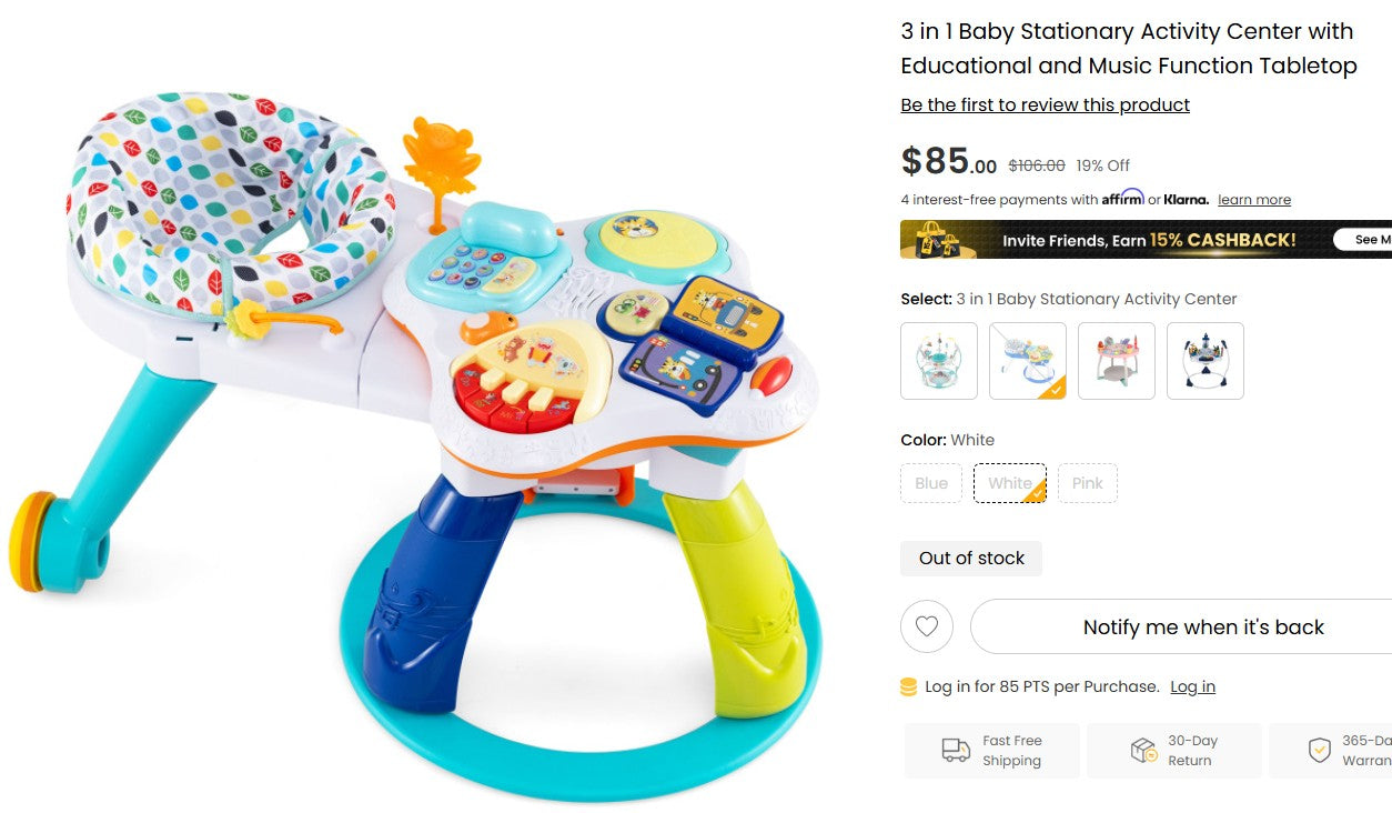 3 in 1 Baby Stationary Activity Center with Educational and Music Function Tabletop Costway