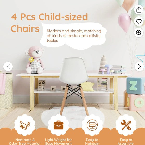 Costway Kids Chair Set - Mid-Century, Premium Wood Legs, 4 PCS