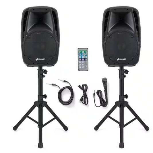 Dual 10 in. Portable 1600-Watt Powered Controlled Speakers