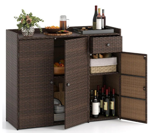 Tangkula Rattan Outdoor Storage Cabinet