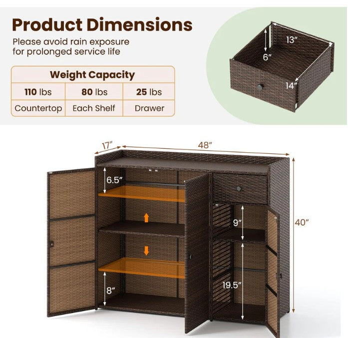 Tangkula Rattan Outdoor Storage Cabinet