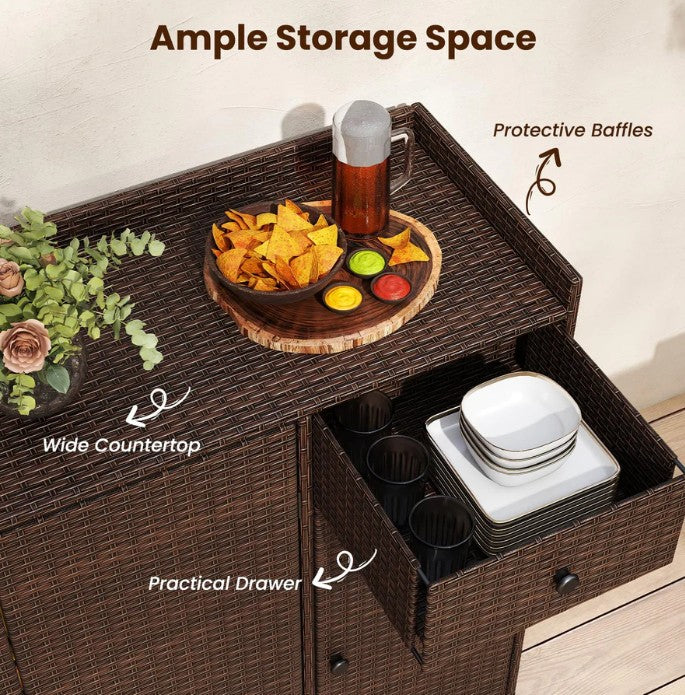 Tangkula Rattan Outdoor Storage Cabinet