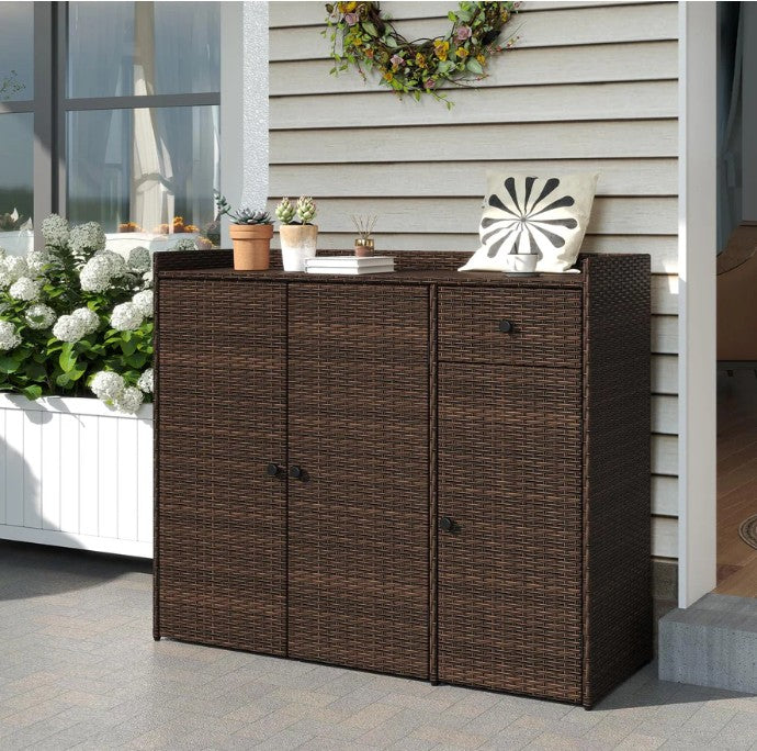 Tangkula Rattan Outdoor Storage Cabinet