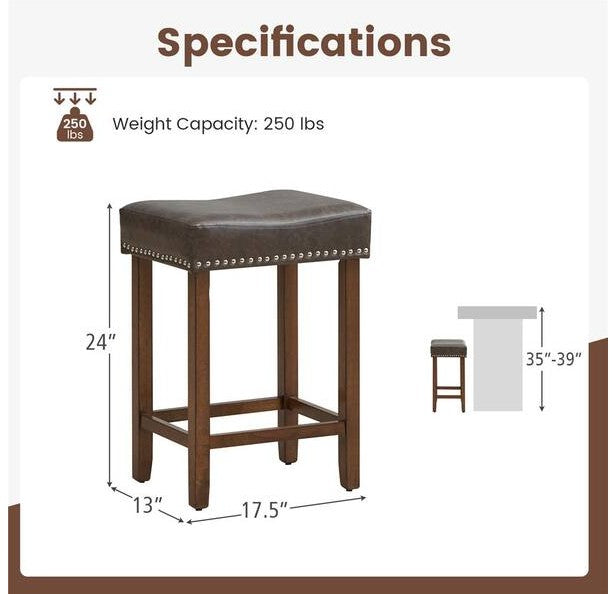 24 in. Brown Backless Wood Bar Stool with PU Seat Set of 2