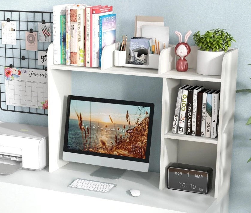 Desk shelf with 4 shelves and an open compartment