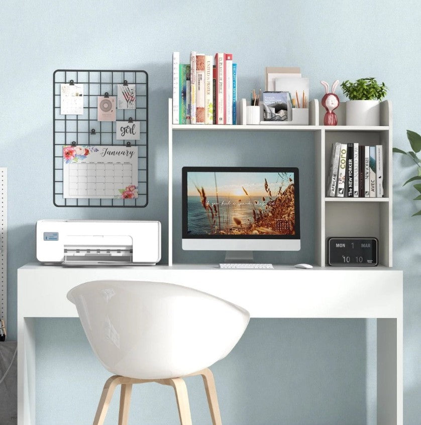 Desk shelf with 4 shelves and an open compartment