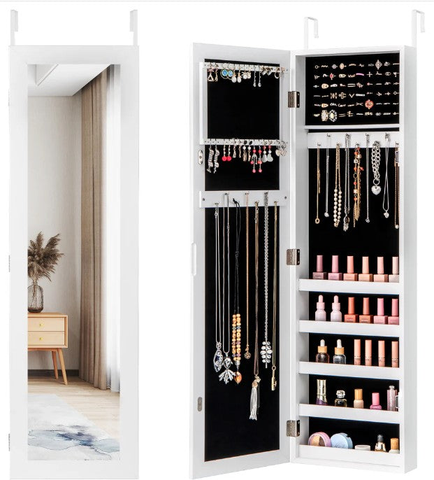 Wall Door Mounted Jewelry Armoire Cabinet with Full-length Mirror