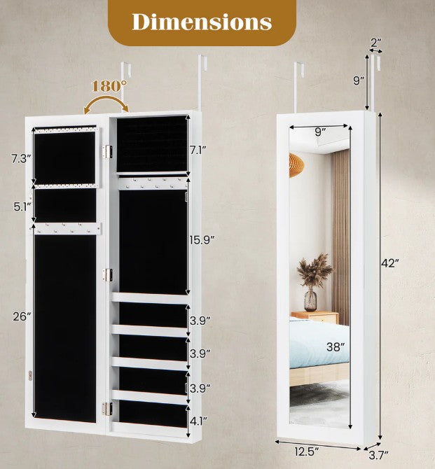 Wall Door Mounted Jewelry Armoire Cabinet with Full-length Mirror