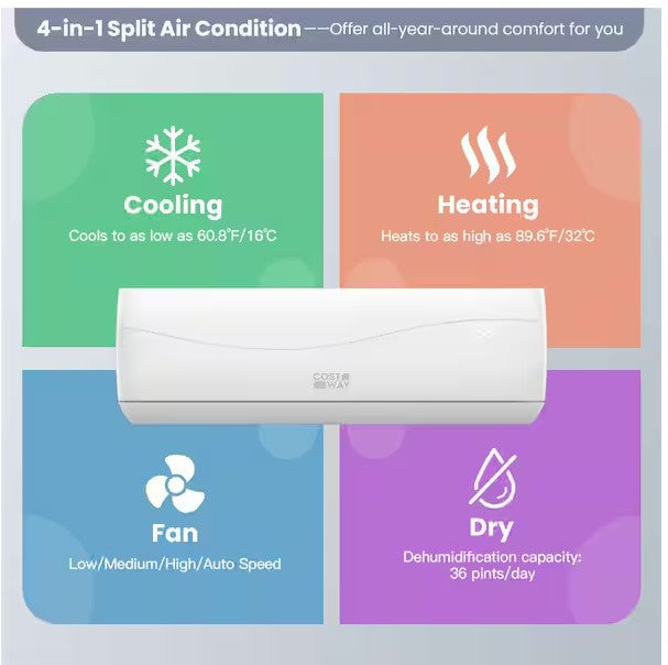 20 SEER2 12,000 BTU 1 Ton Ductless Mini Split Air Conditioner with Heat Pump 115V