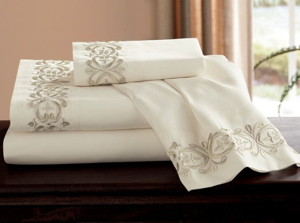 Scroll Embroidered Microfiber Sheet Set
