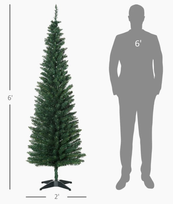 6' Artificial Pencil Christmas Tree, Slim Xmas Tree with 390 Realistic Branch Tip