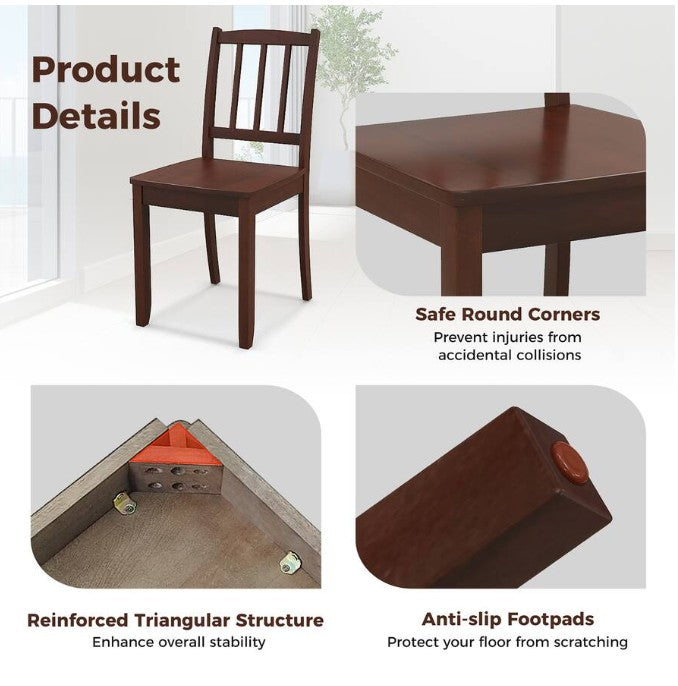Wood Dining Chair Set of 4 w/ Rubber Wood Legs Curved Backrest