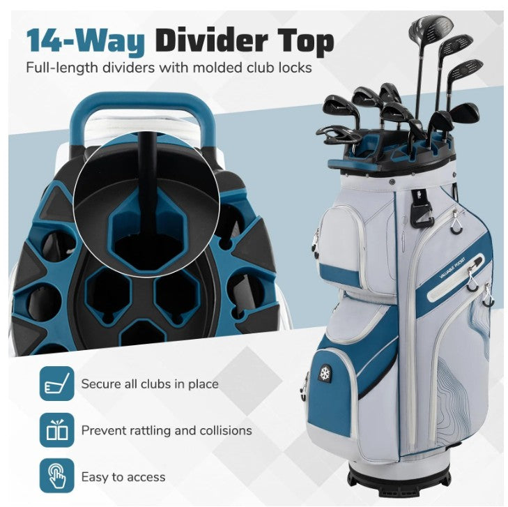 Golf Cart Bag with 14-Way Full Length Dividers