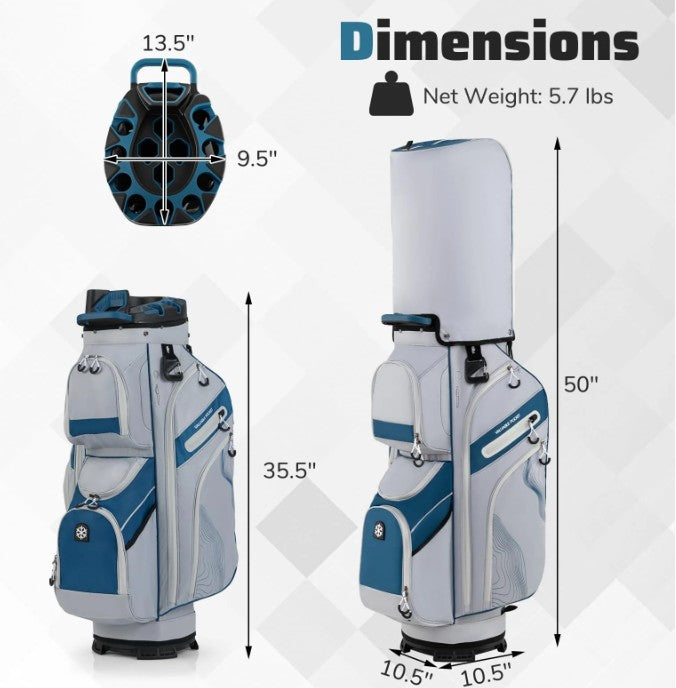 Golf Cart Bag with 14-Way Full Length Dividers