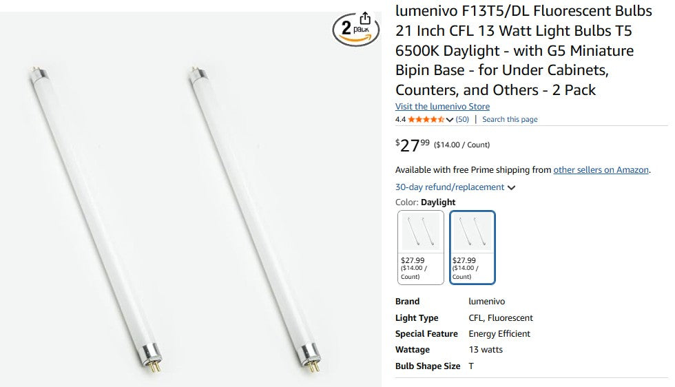 lumenivo F13T5/DL Fluorescent Bulbs 21 Inch CFL 13 Watt Light Bulbs T5 6500K Daylight Lumenivo