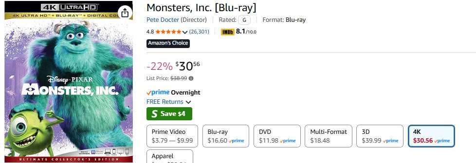 Monsters, Inc. [Blu-ray] Disney