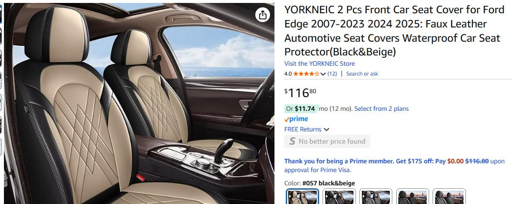 YORKNEIC 2 Pcs Front Car Seat Cover for Ford Edge 2007-2023 2024 2025 Yorkneic