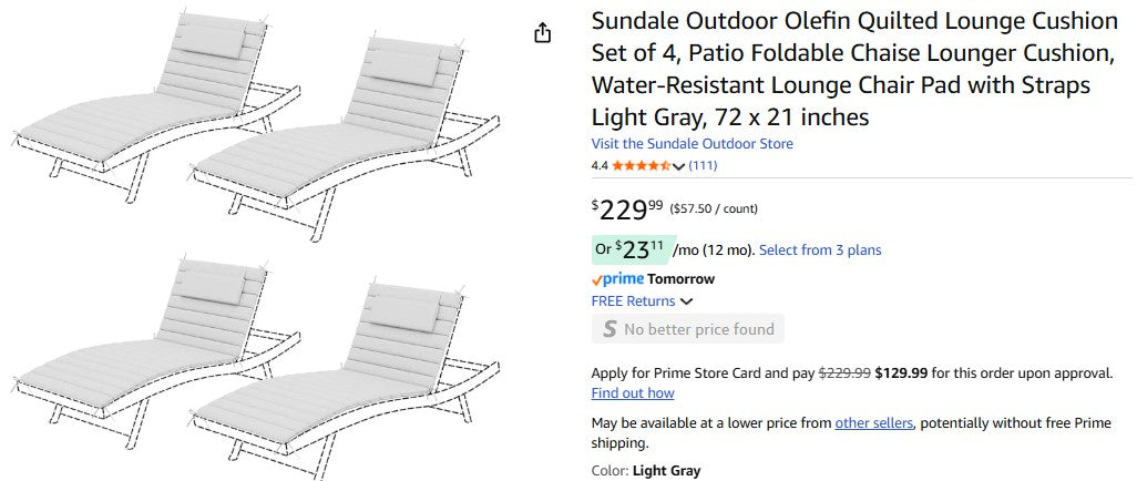 Sundale Outdoor Olefin Quilted Lounge Cushion Set of 4 Sundale