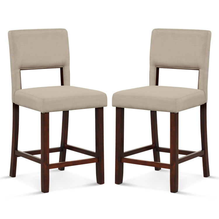 2 Piece Bar Chair Set with Hollowed Back and Rubber Wood Legs