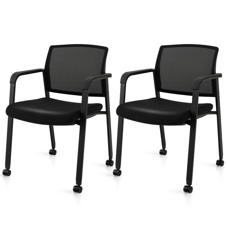 Set of 2 Stackable Rolling Office Chairs with Mesh Backrest