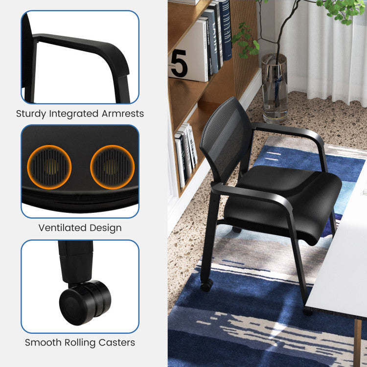 Set of 2 Stackable Rolling Office Chairs with Mesh Backrest