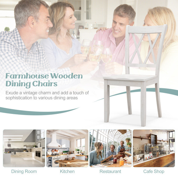 Set of 2 Wooden Dining Chairs Mid Century Farmhouse Retro Kitchen Chairs Costway