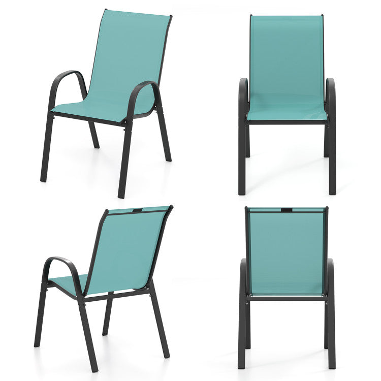 Set of 4 Patio Dining Chairs Stackable Armrest Space Saving Garden Navy