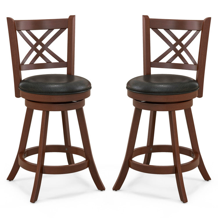 360° Swivel Upholstered Barstools Set of 2 with Back and Footrest