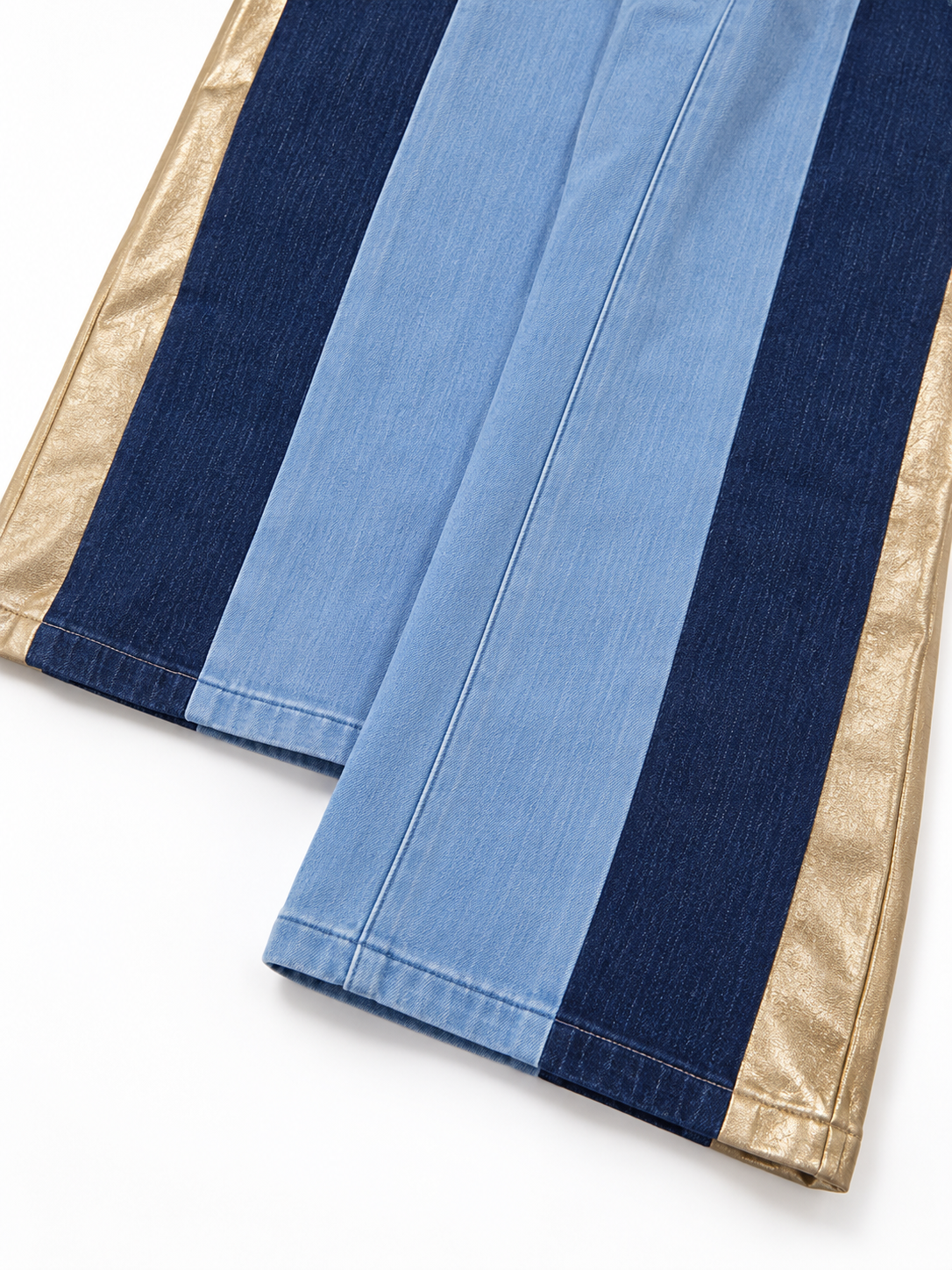 Women’s Two-Tone Blue Denim Pants with Gold Side Stripes – Size 10