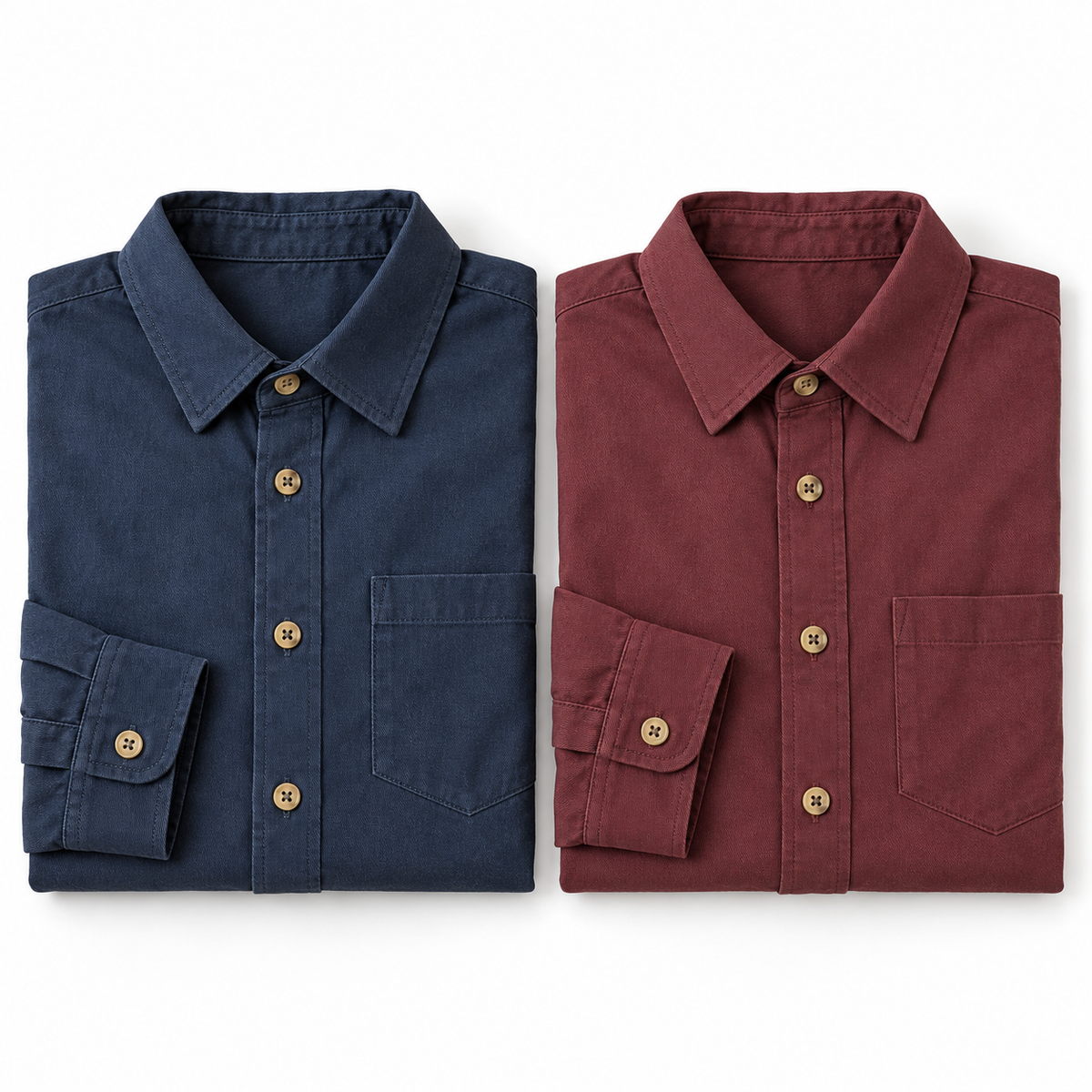 Seventh Avenue 2-Pack Cotton Button-Down Shirts – Blue & Maroon – Medium