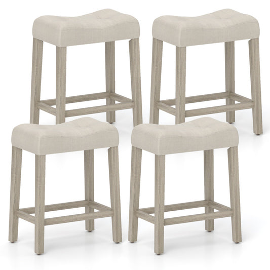 Set of 4 Upholstered Counter Height Bar Stool with Curved Saddle-Seat