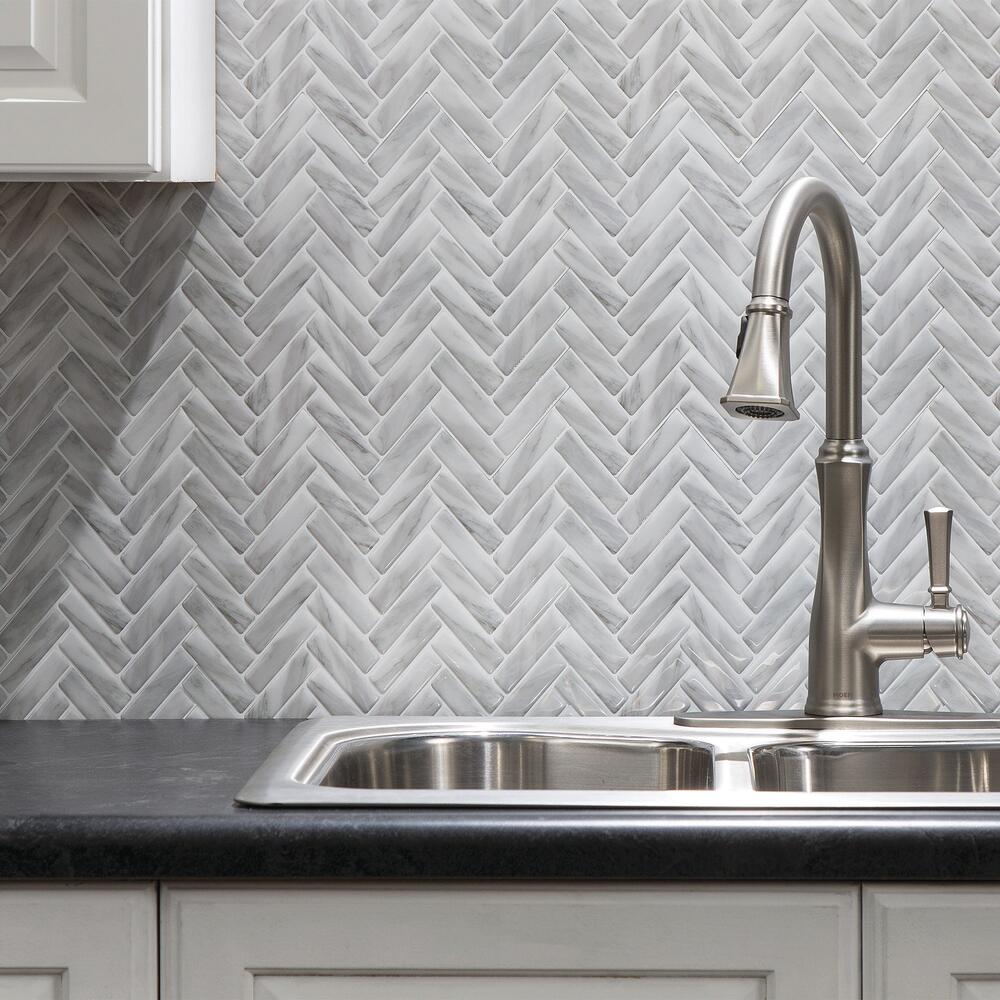 Gray Herringbone Peel & Stick Vinyl Backsplash Tiles - 3 Pack