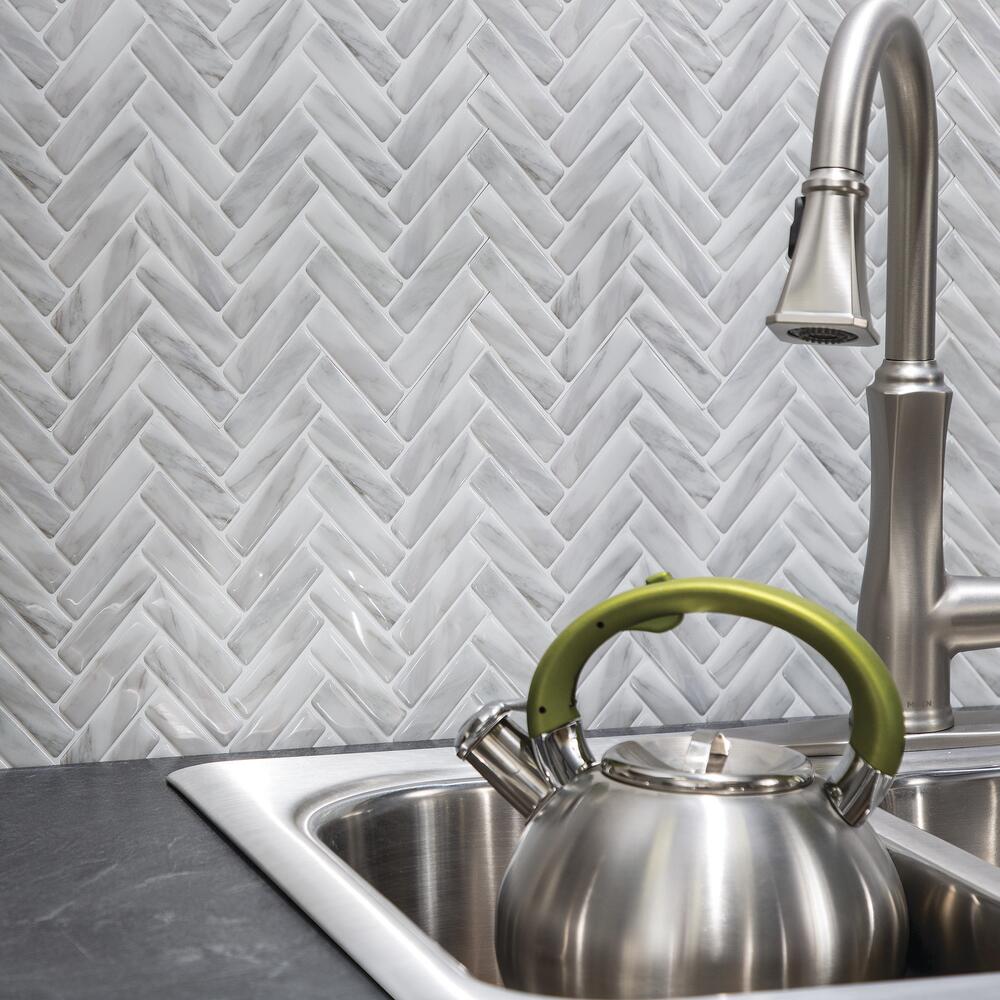 Gray Herringbone Peel & Stick Vinyl Backsplash Tiles - 3 Pack