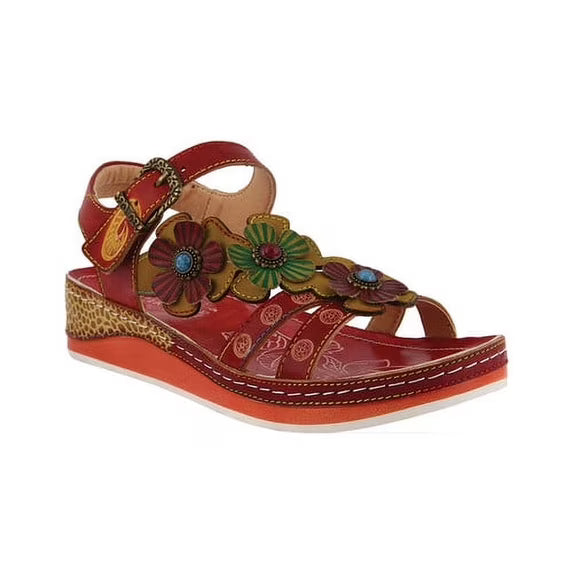 L'Artiste Goodie Hand-Painted Leather Floral Sandal - 10.5