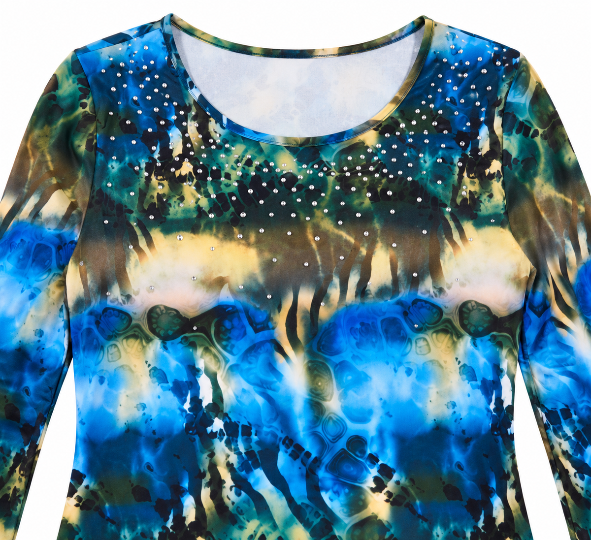 Women’s Embellished Abstract Print Long Sleeve Top – Large