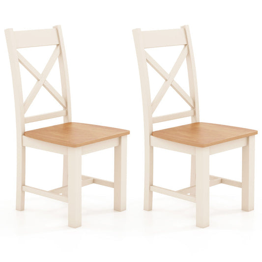 Wooden Dining Chairs Set of 2 with High Back and Rubber Wood Frame Costway