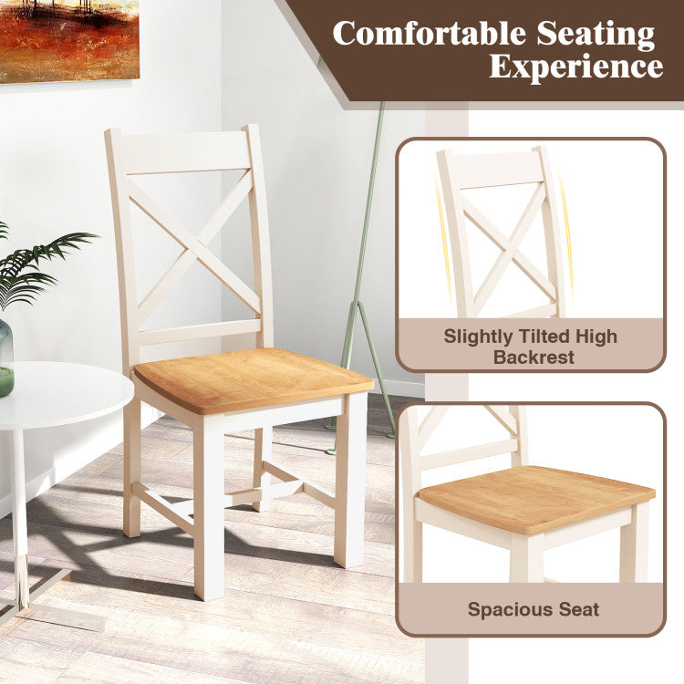 Wooden Dining Chairs Set of 2 with High Back and Rubber Wood Frame Costway