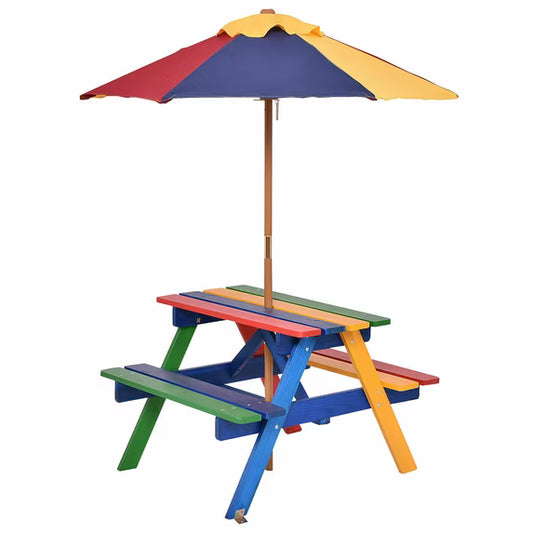 4 Seat Kids Picnic Table w/Umbrella Garden Yard Folding Children Bench Outdoor